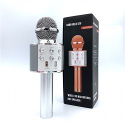 Portable Handheld Wireless Bluetooth Microphone Karaoke Speaker with 1800 mAh Rechageable Lithium Battery Silver
