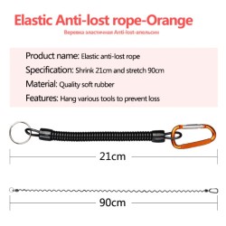 Elastic Anti-Lost String Key Ring Max. 90cm with Colored Carabiner (12 mixed color/ pack) - No DC
