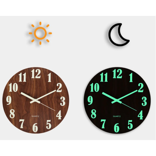 Round Wall Clock Diameter 30cm Glowing in Darkness