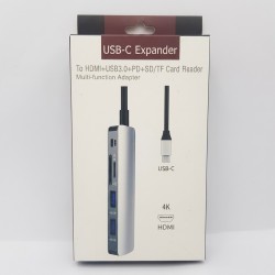 Type C HUB (4K HDMI + 2 USB3.0 + PD 3.0 + SD/TF Card Reader Slot) 6 in 1 - No DC Type C HUB (4K HDMI + 2 USB3.0 + PD 3.0 + SD/TF Card Reader Slot) 6 in 1 - No DC