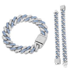 14mm Crystal Miami Iced Out Cuban Link Chain Bracelet 20cm Long For Men&Women Full Rhinestones