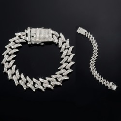 14MM Iced Prong Link Cuban Chain Bracelets 20cm for Men Women Full Rhinestones