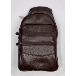 Men's Leather Dark Brown Chest Bag Male Shoulder Bags Multi-pocket Crossbody bags (29x17.5x7.5cm)