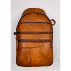 Men's Leather Brown Chest Bag Male Shoulder Bags Multi-pocket Crossbody bags (29x16.5x7.5cm)