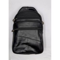 Men's Leather Black Chest Bag Male Shoulder Bags Multi-pocket Crossbody bags (29x16.5x7.5cm)