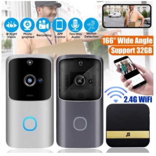 WiFi Video Door Bell 1080P Camera Visual Intercom with Chime Bell Operated with Smart Phone - No DC