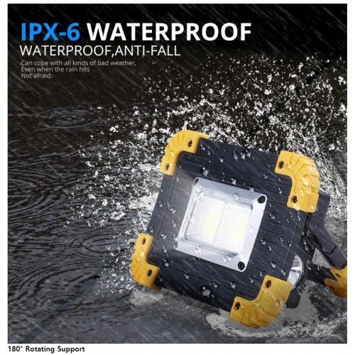 Portable Led Work Light 100 Watt for Outdoor with Two 18650 Rechargeable Battery (No DC)